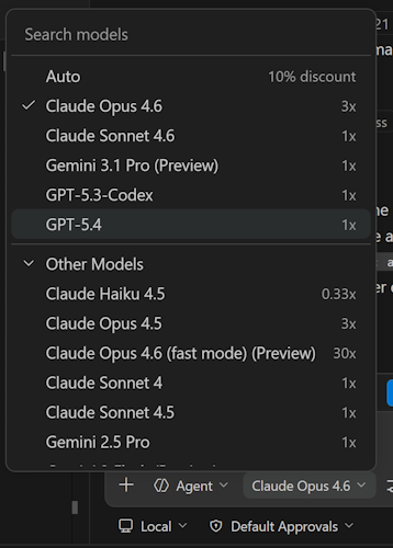 Model picker in VS Code