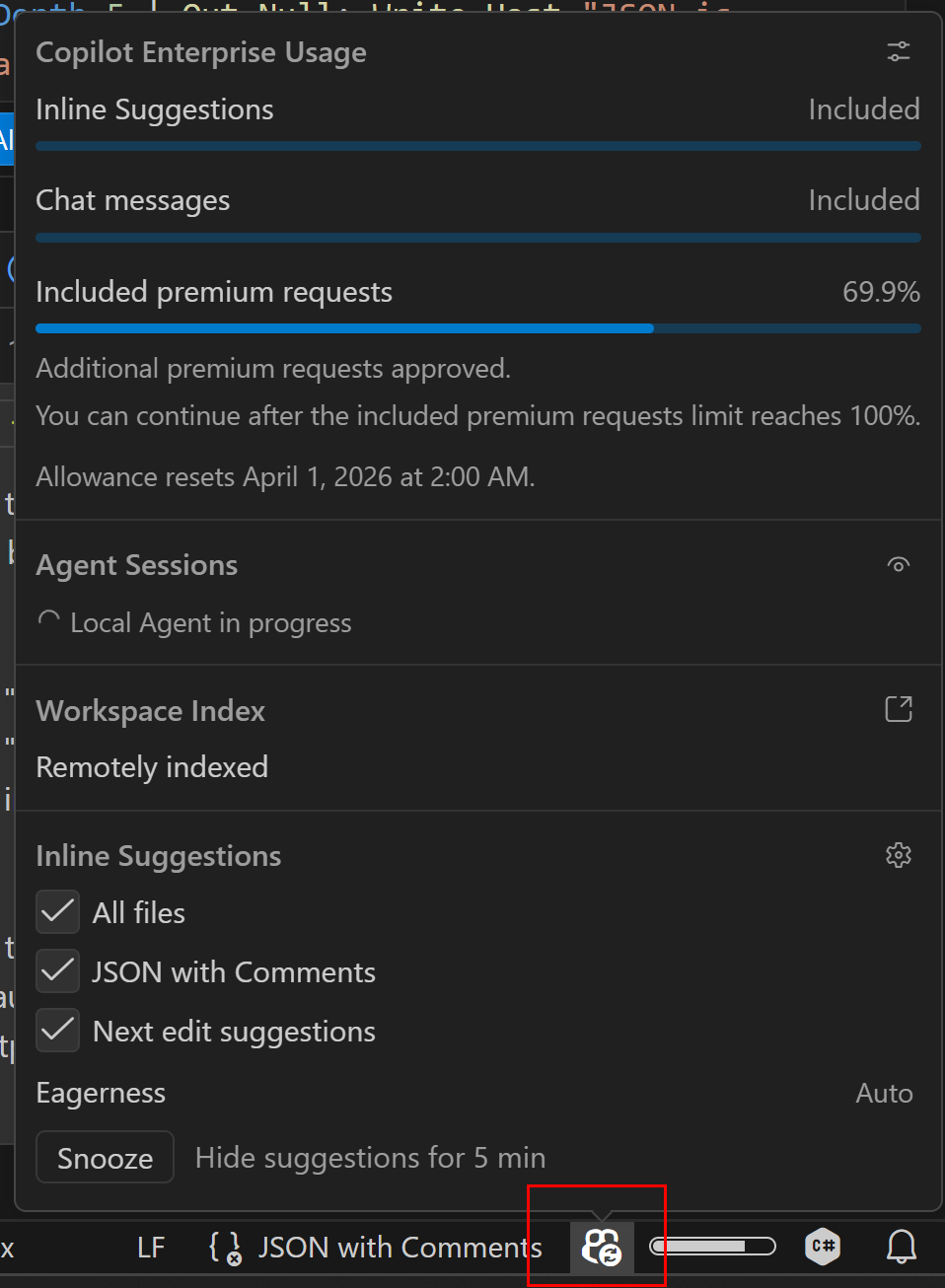 Premium requests usage in VS Code